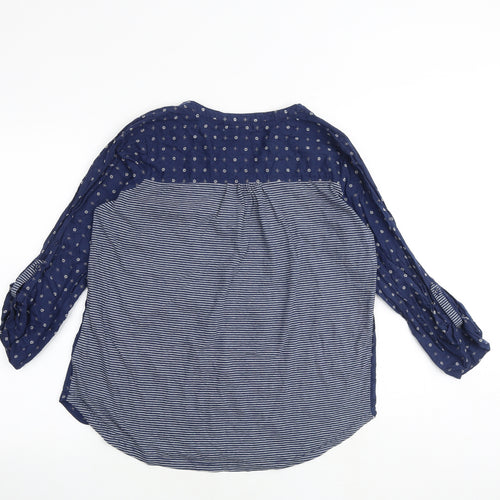 Fat Face Womens Blue Geometric 100% Cotton Basic Blouse Size 12 V-Neck