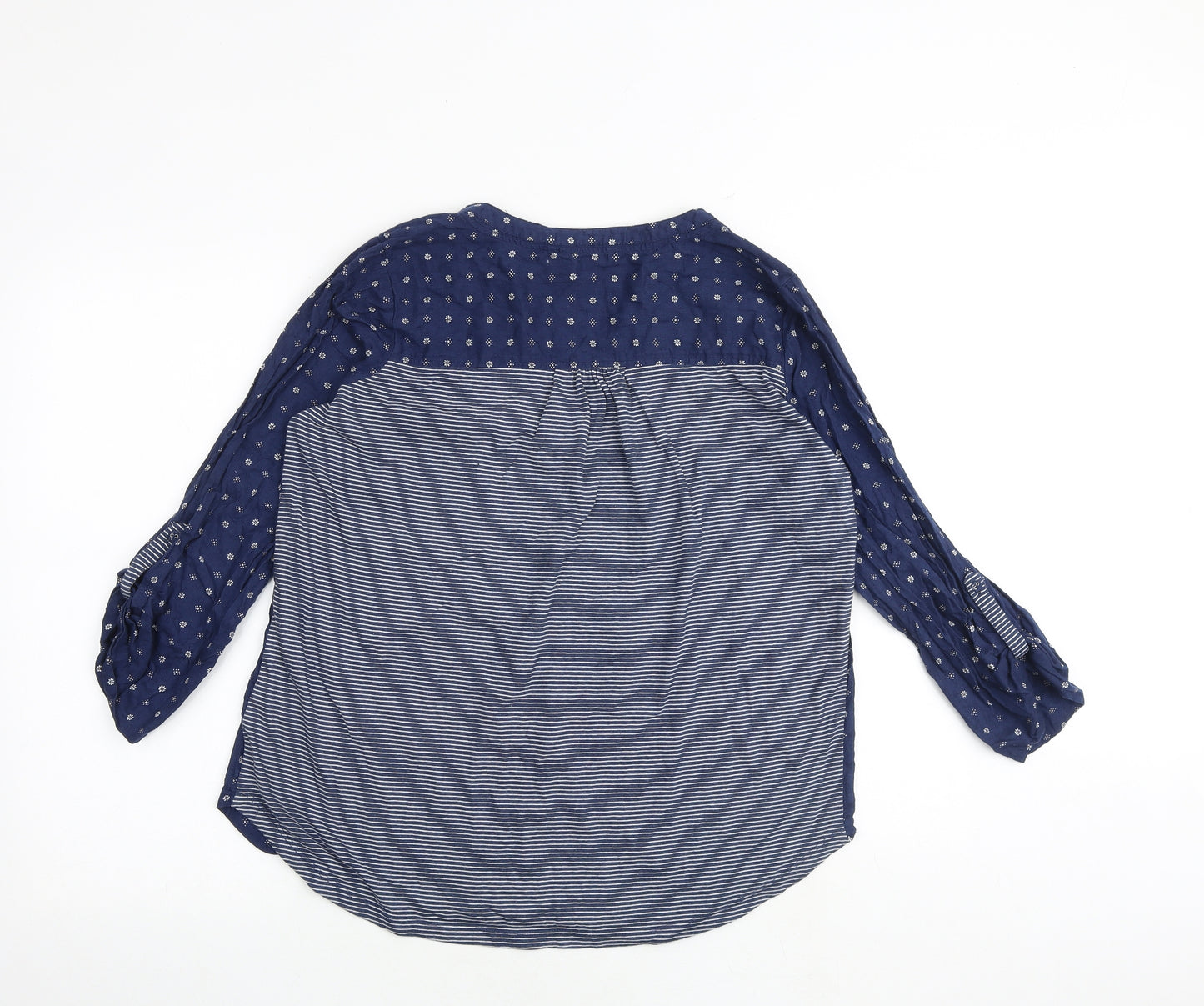 Fat Face Womens Blue Geometric 100% Cotton Basic Blouse Size 12 V-Neck