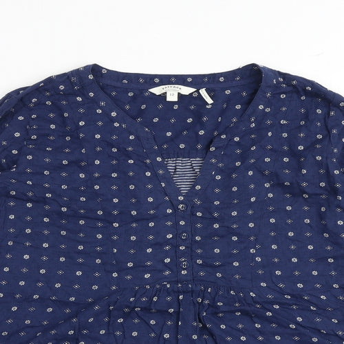 Fat Face Womens Blue Geometric 100% Cotton Basic Blouse Size 12 V-Neck