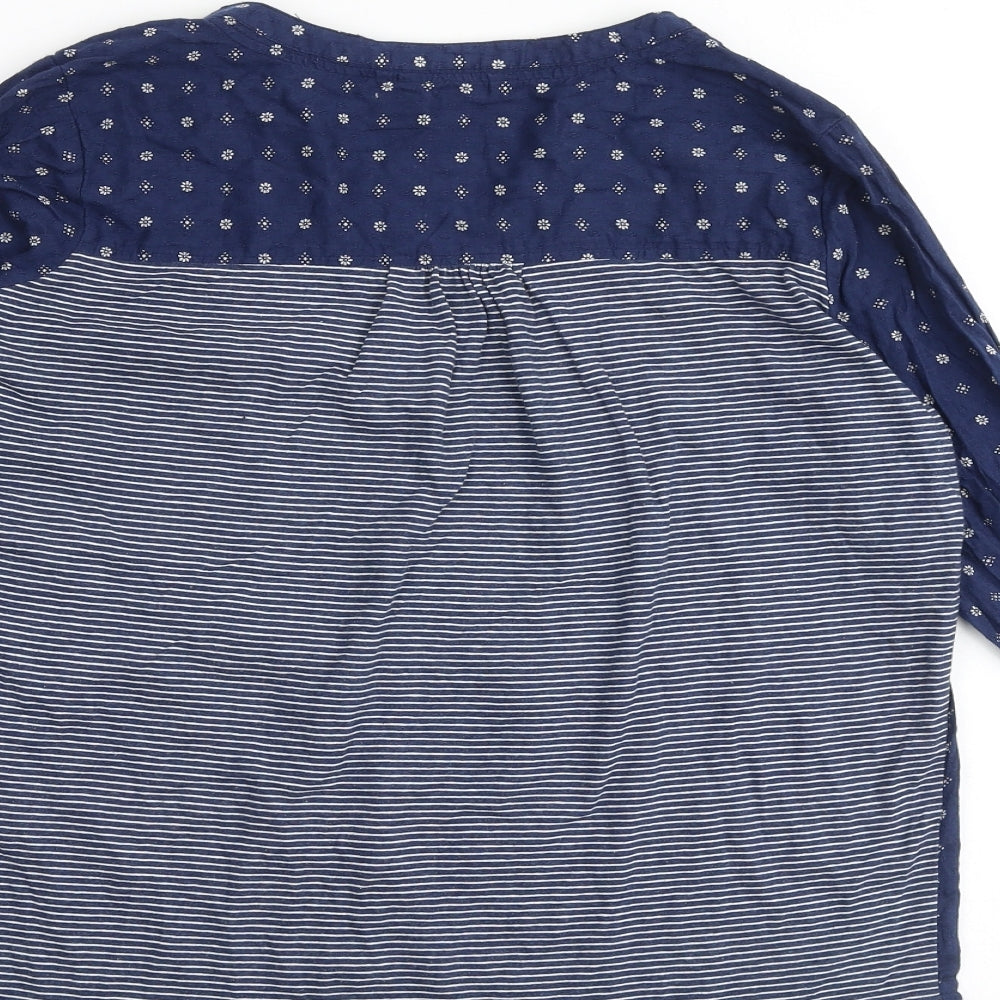 Fat Face Womens Blue Geometric 100% Cotton Basic Blouse Size 12 V-Neck