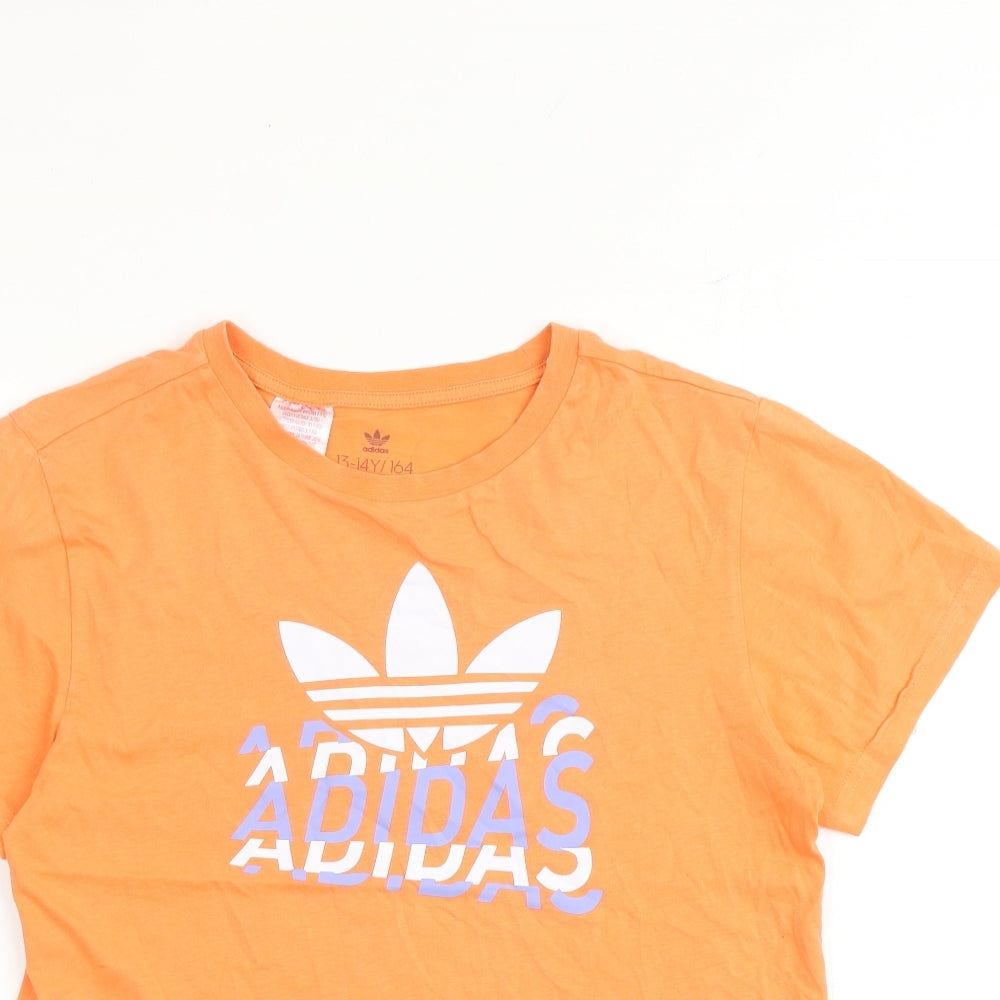 adidas Girls Orange 100% Cotton Basic T-Shirt Size 12-13 Years Round Neck Pullover