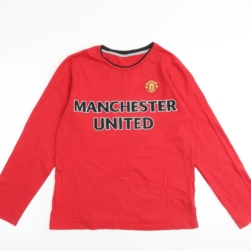 Marks and Spencer Boys Red 100% Cotton Basic T-Shirt Size 13-14 Years Round Neck Pullover - Manchester United