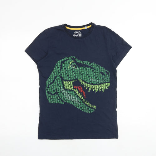 Blue Zoo Boys Blue 100% Cotton Basic T-Shirt Size 13-14 Years Round Neck Pullover - Dinosaur Print