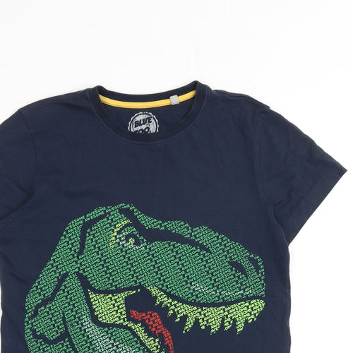 Blue Zoo Boys Blue 100% Cotton Basic T-Shirt Size 13-14 Years Round Neck Pullover - Dinosaur Print