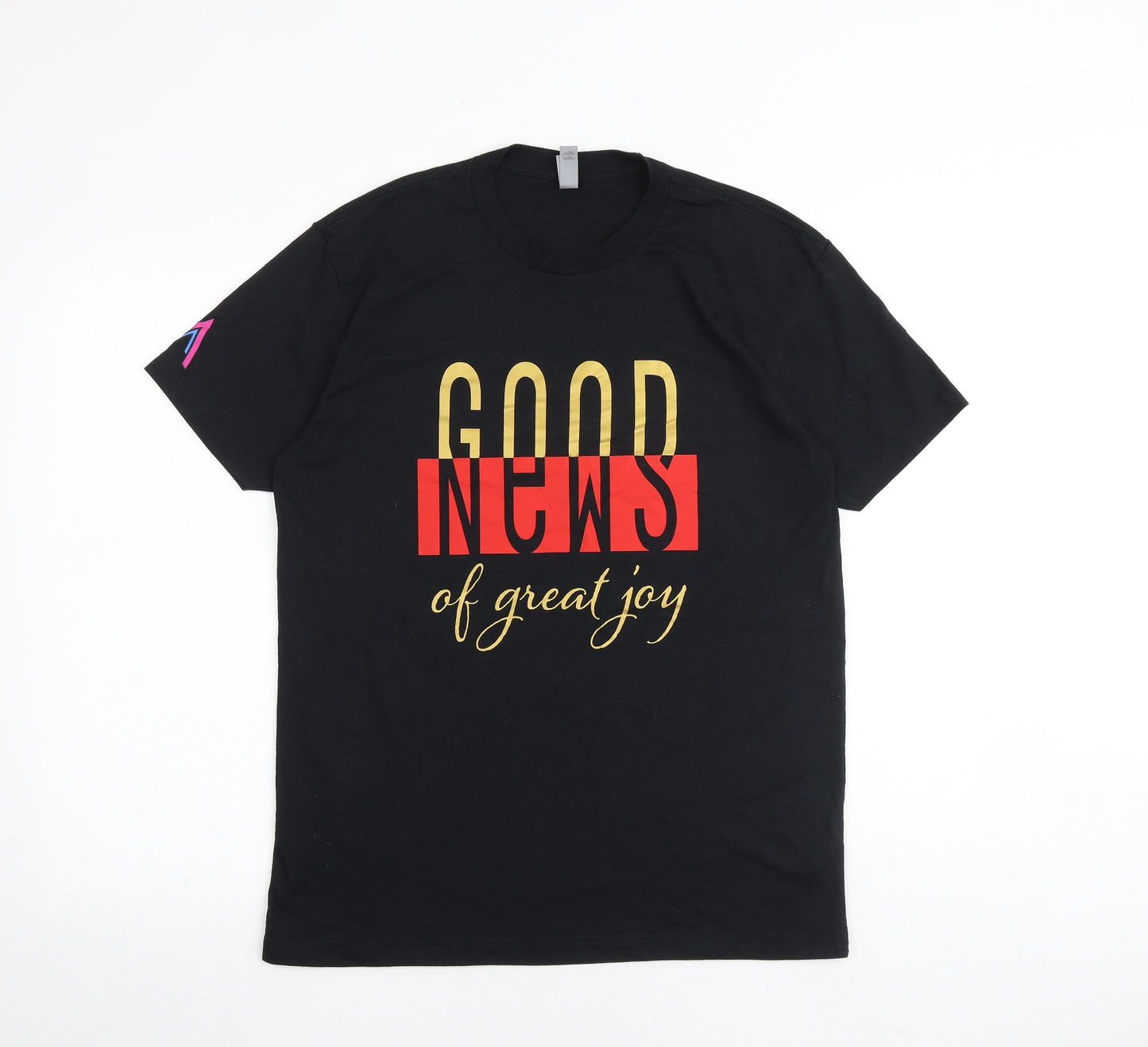 Next Level Mens Black Cotton T-Shirt Size M Round Neck - Good News Of Great Joy