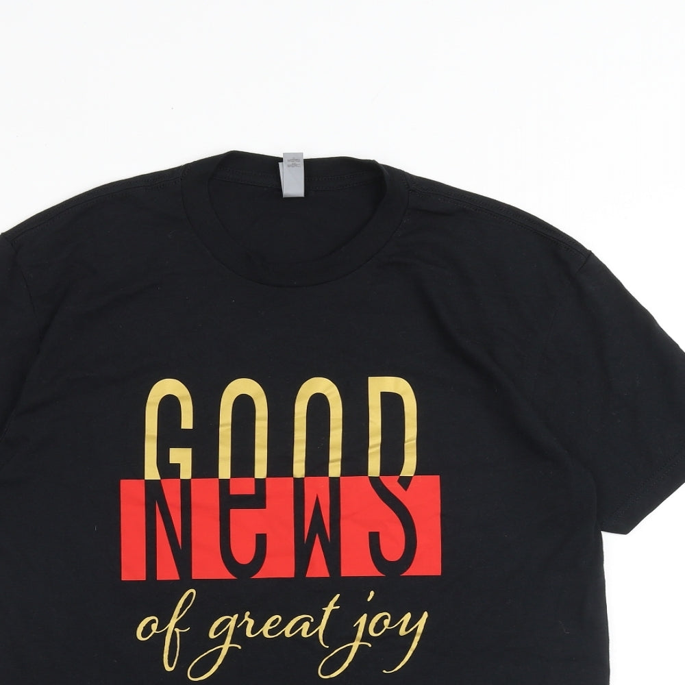 Next Level Mens Black Cotton T-Shirt Size M Round Neck - Good News Of Great Joy