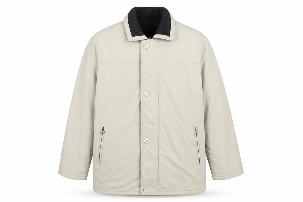 Front view of Hutson Harbour men’s beige jacket, size M, zip
