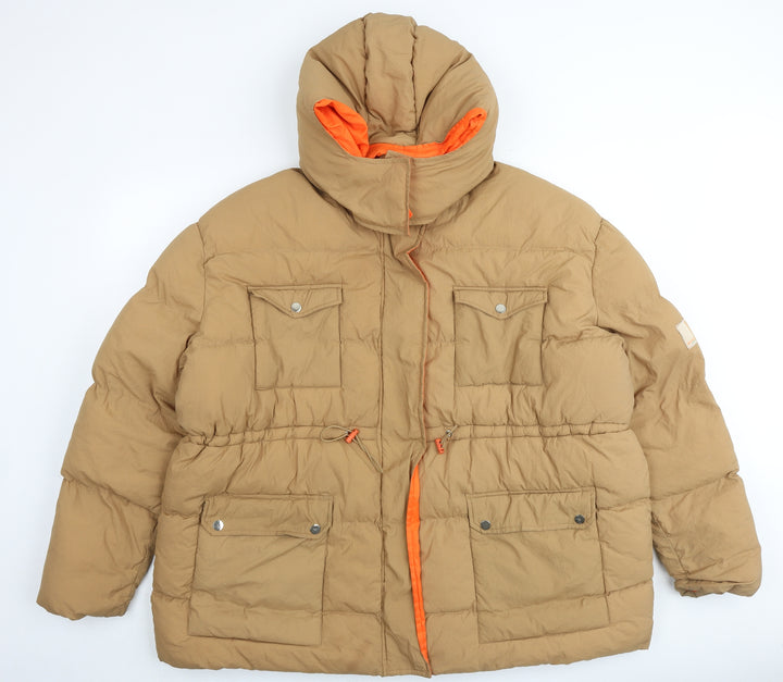PRETTYLITTLETHING Womens Brown Puffer Jacket Jacket Size M Zip