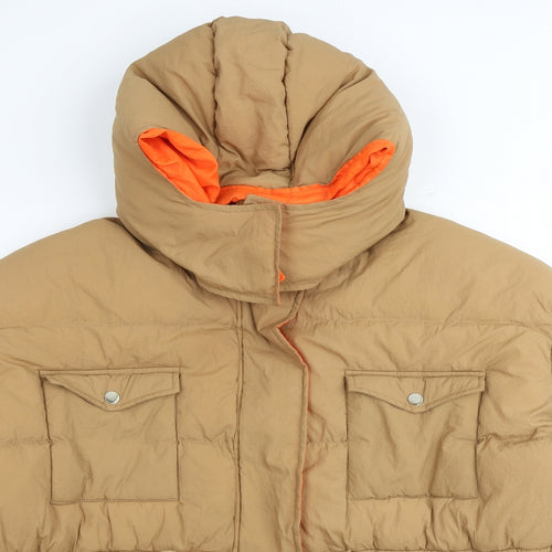PRETTYLITTLETHING Womens Brown Puffer Jacket Jacket Size M Zip
