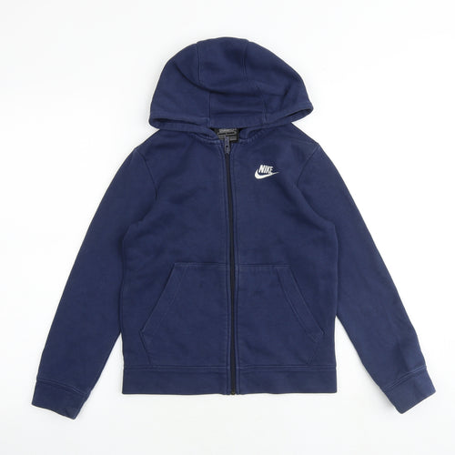 Nike Boys Blue Cotton Full Zip Hoodie Size S Zip