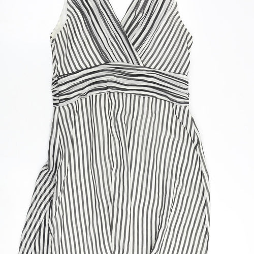 Coast Womens Black Striped Polyester A-Line Size 16 V-Neck