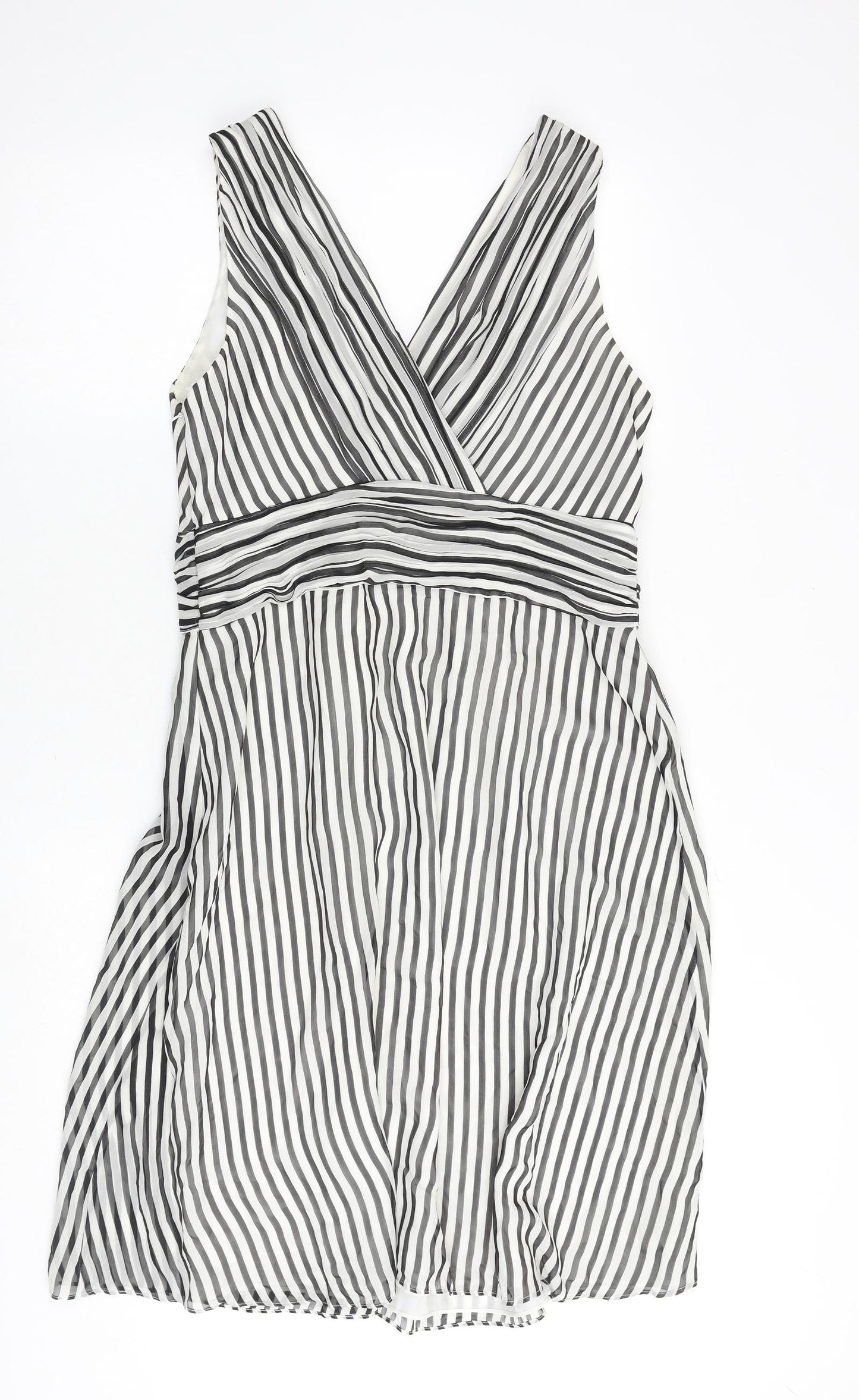 Coast Womens Black Striped Polyester A-Line Size 16 V-Neck