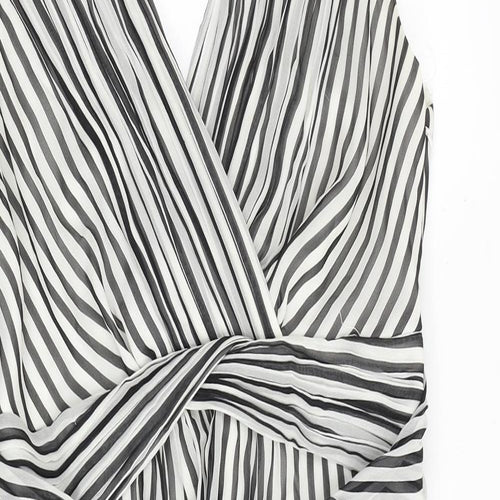 Coast Womens Black Striped Polyester A-Line Size 16 V-Neck