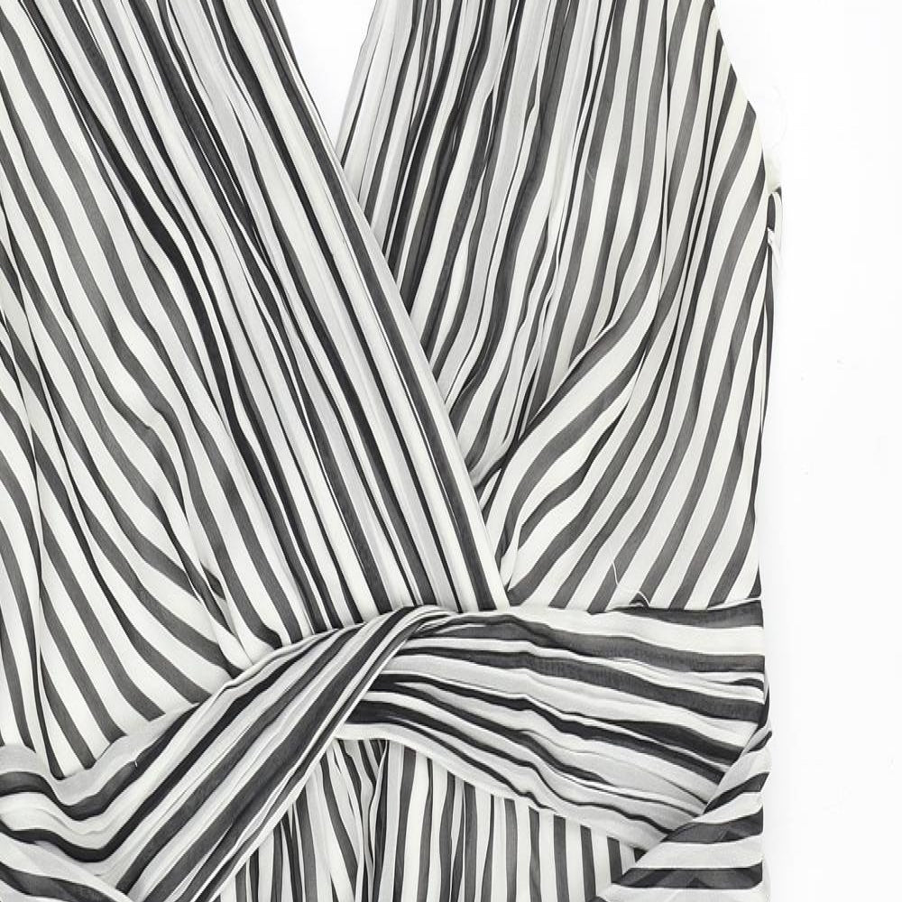 Coast Womens Black Striped Polyester A-Line Size 16 V-Neck