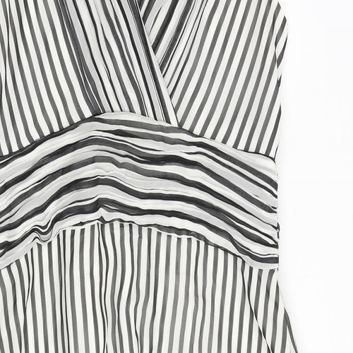 Coast Womens Black Striped Polyester A-Line Size 16 V-Neck