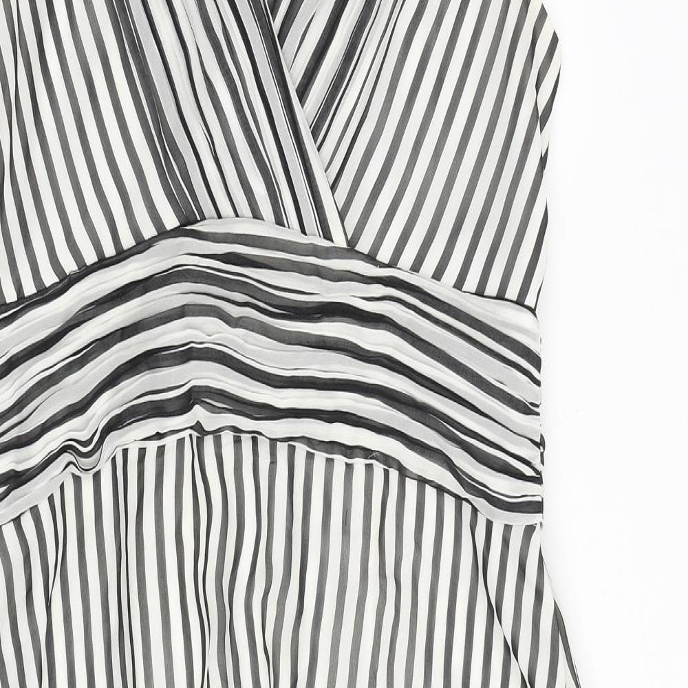 Coast Womens Black Striped Polyester A-Line Size 16 V-Neck