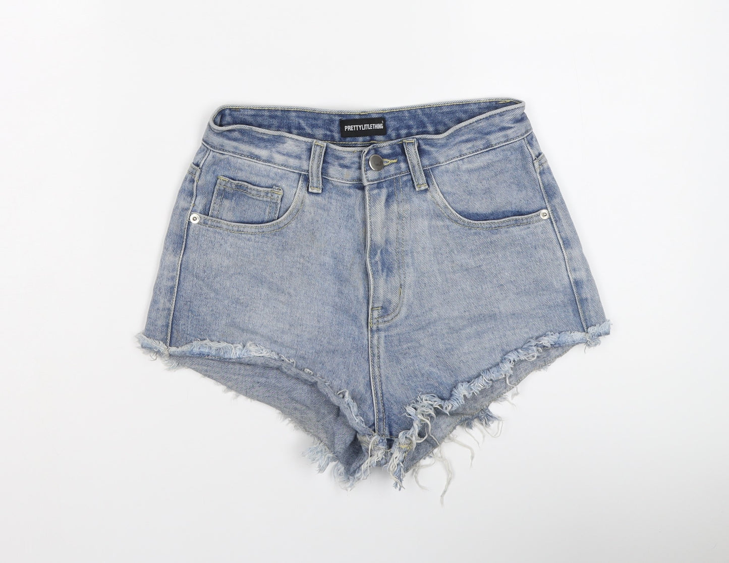 PRETTYLITTLETHING Womens Blue Cotton Hot Pants Shorts Size 6 L3 in Regular Button