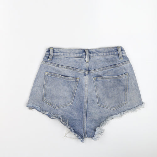 PRETTYLITTLETHING Womens Blue Cotton Hot Pants Shorts Size 6 L3 in Regular Button