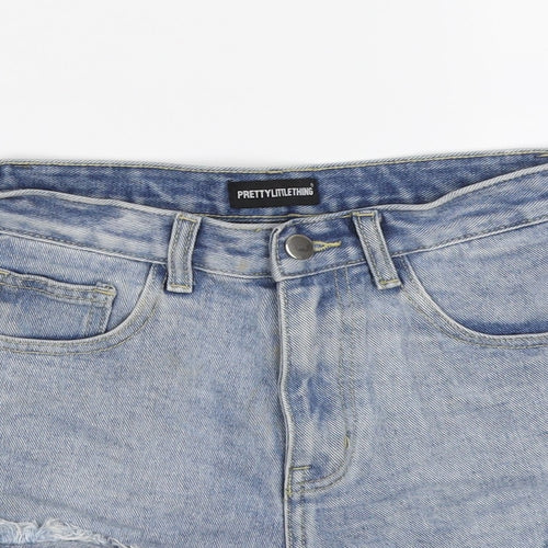 PRETTYLITTLETHING Womens Blue Cotton Hot Pants Shorts Size 6 L3 in Regular Button