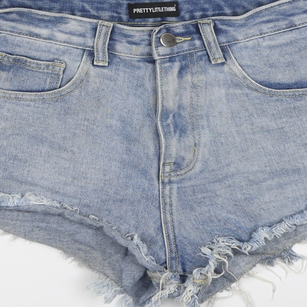 PRETTYLITTLETHING Womens Blue Cotton Hot Pants Shorts Size 6 L3 in Regular Button