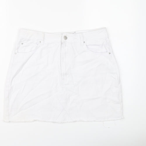 Boohoo Womens White Cotton Mini Skirt Size 14 Button