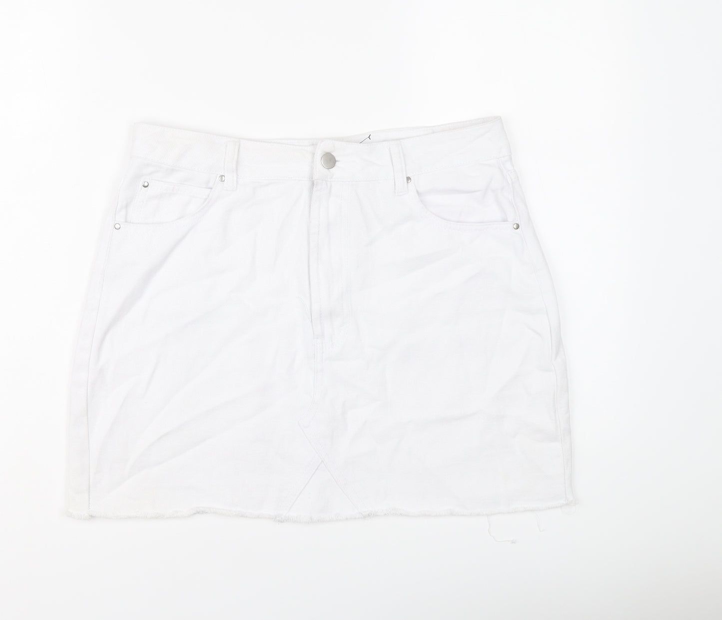 Boohoo Womens White Cotton Mini Skirt Size 14 Button