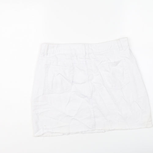 Boohoo Womens White Cotton Mini Skirt Size 14 Button