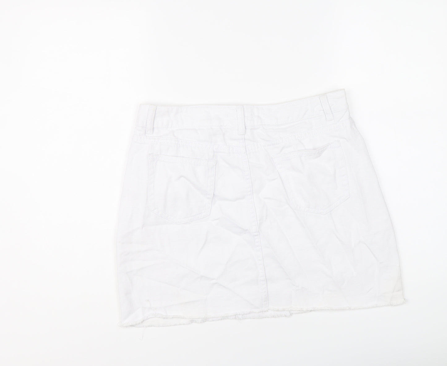 Boohoo Womens White Cotton Mini Skirt Size 14 Button