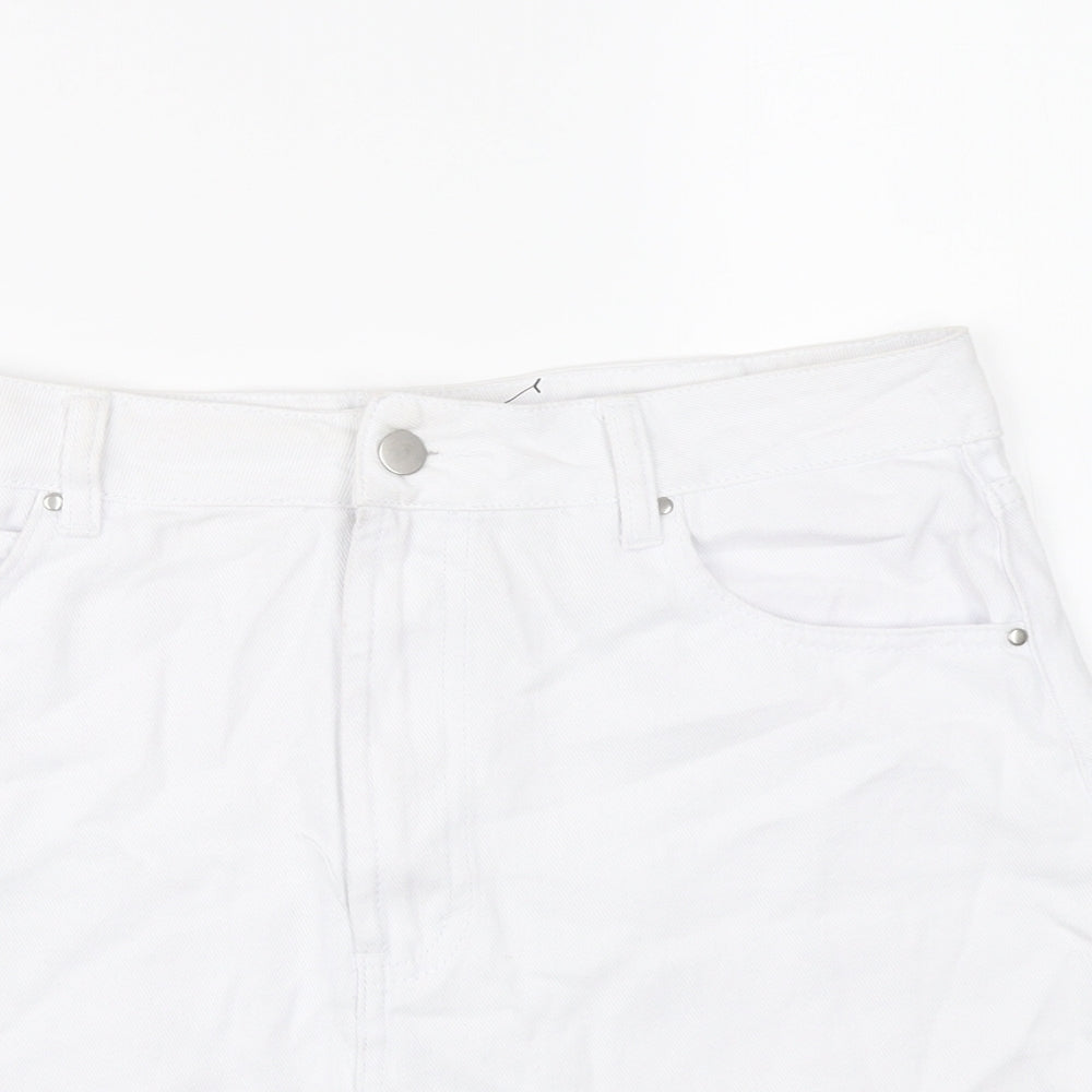 Boohoo Womens White Cotton Mini Skirt Size 14 Button