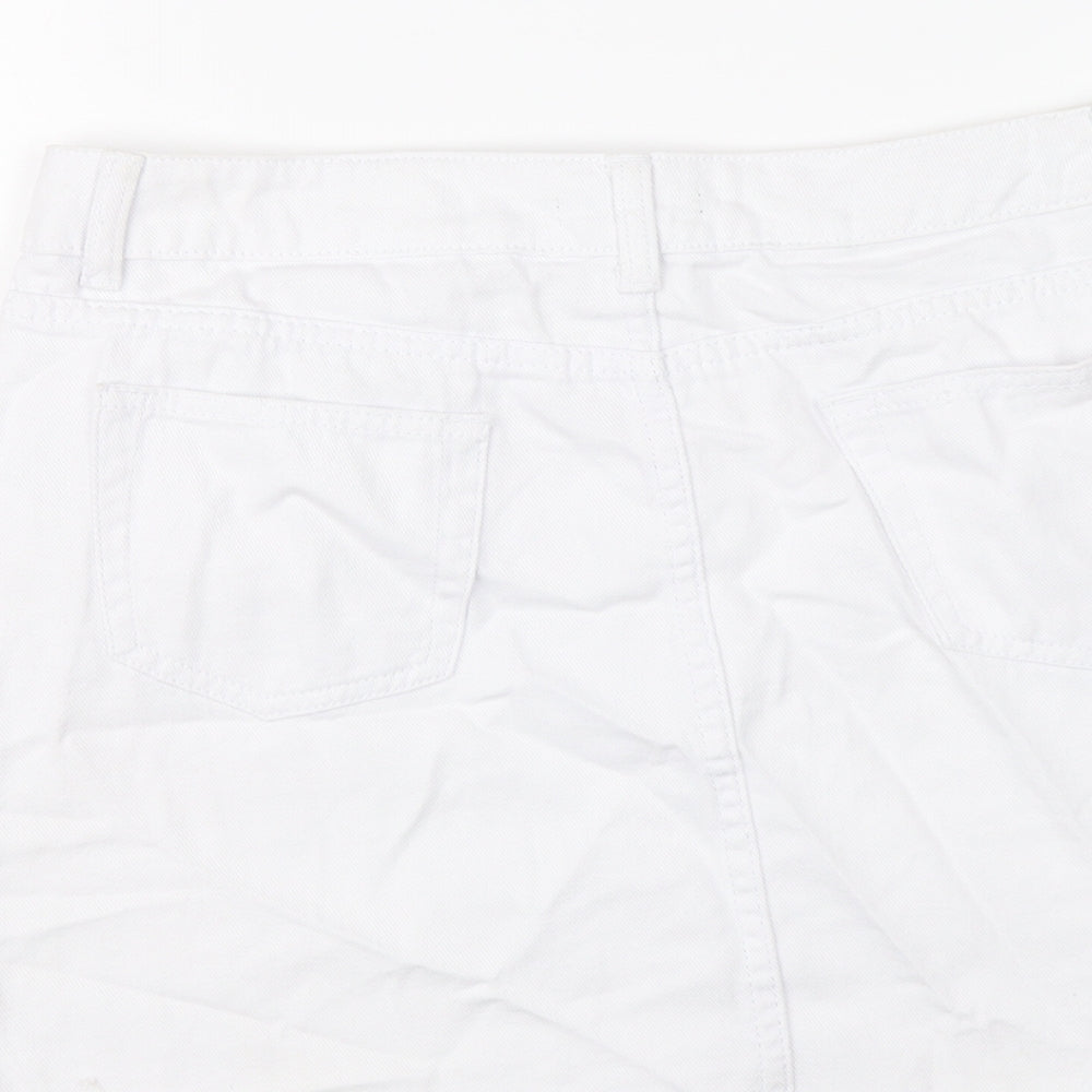 Boohoo Womens White Cotton Mini Skirt Size 14 Button