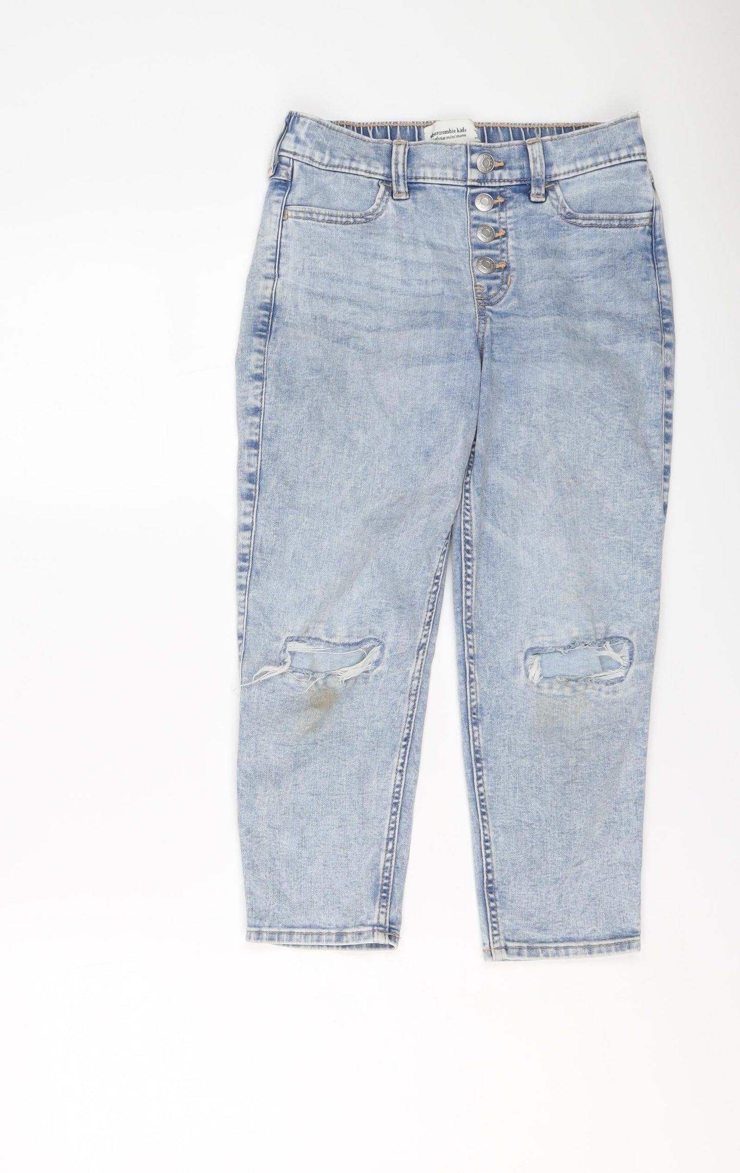 abercrombie kids Girls Blue Cotton Straight Jeans Size 9-10 Years Regular Pullover - Distressed