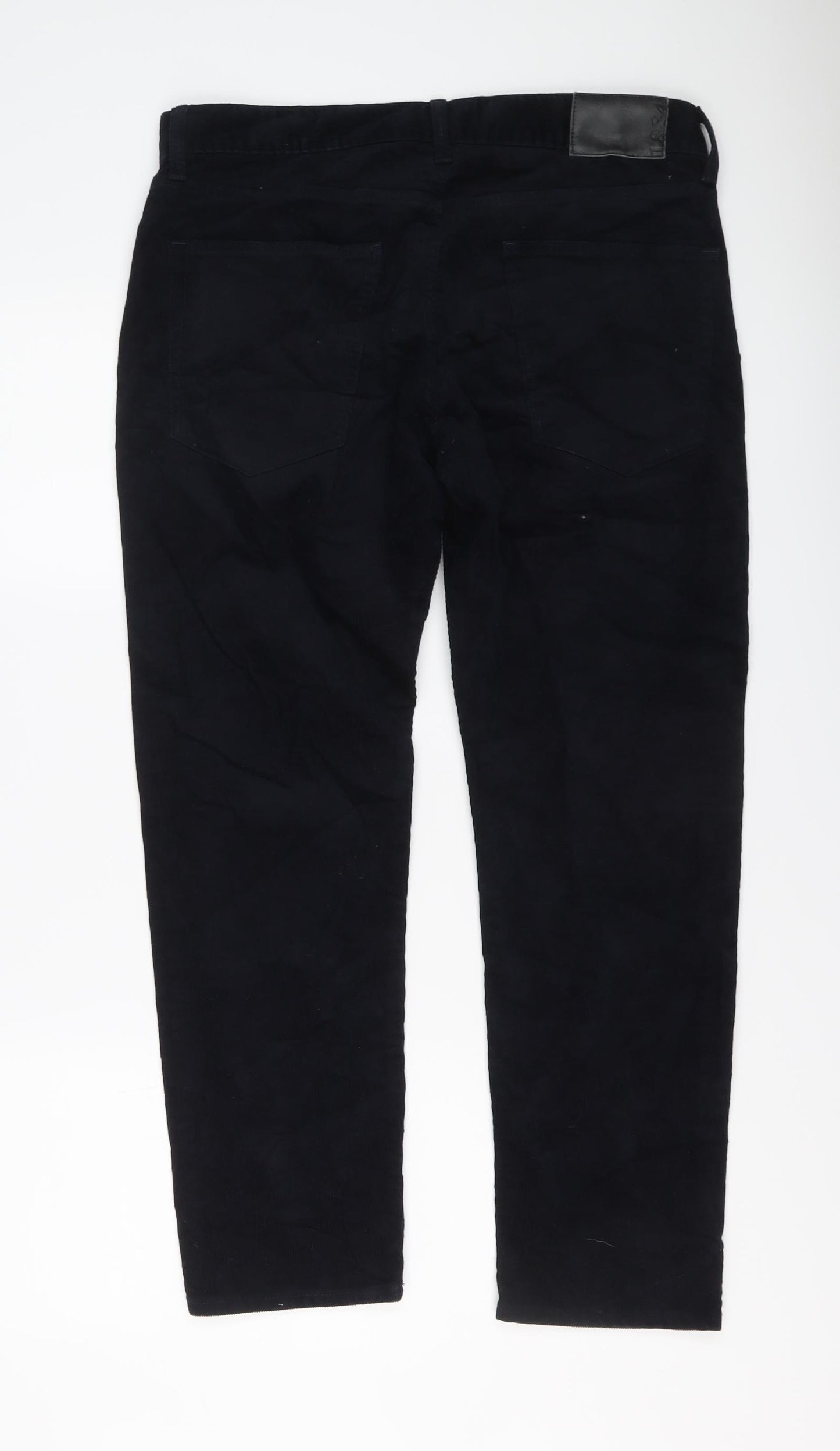Marks and Spencer Mens Blue Cotton Trousers Size 34 in L29 in Regular Button