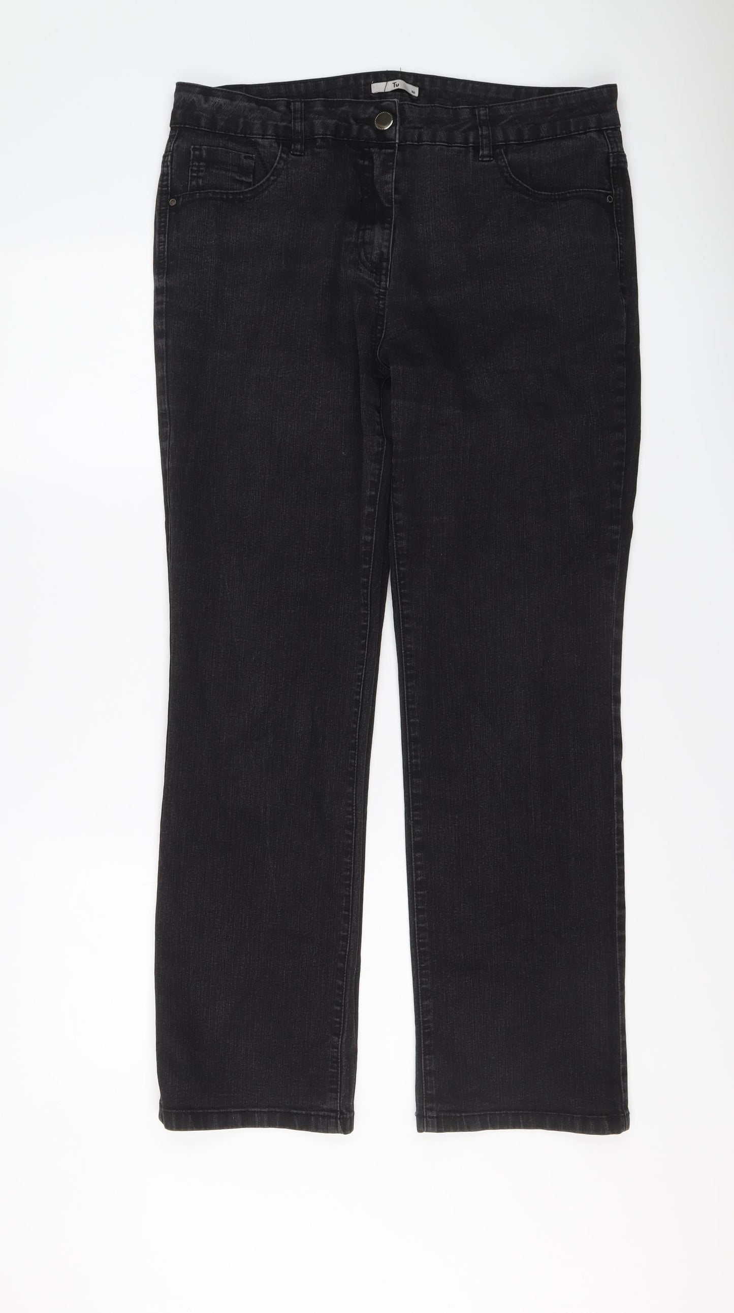 TU Womens Grey Cotton Straight Jeans Size 16 L30 in Regular Button