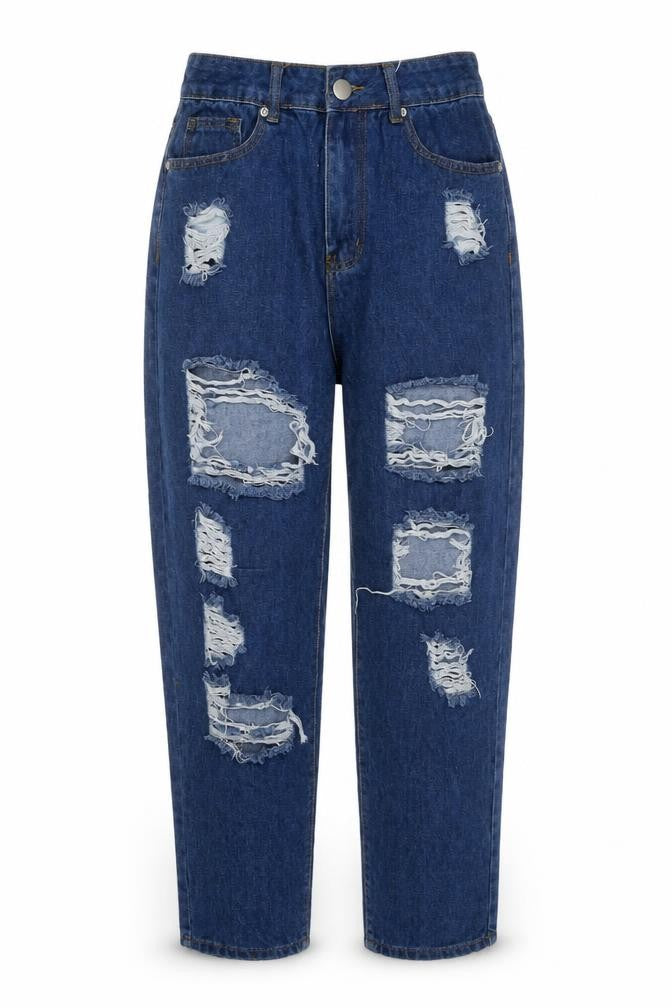 I SAW IT FIRST Womens Blue Cotton Mom Jeans Size 8 L27 in Regular Button
