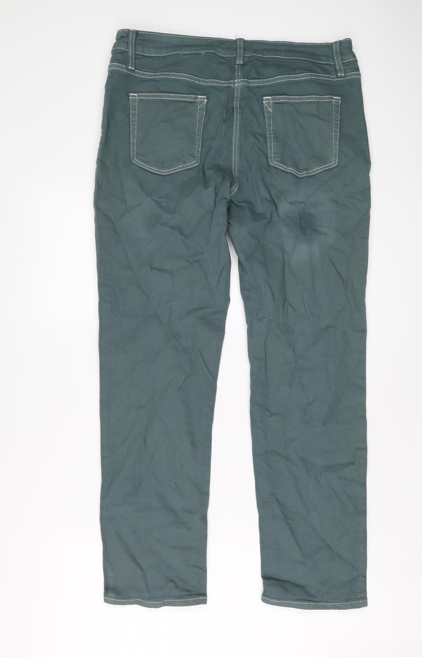 NEXT Womens Green Cotton Boyfriend Jeans Size 12 L27 in Relaxed Button