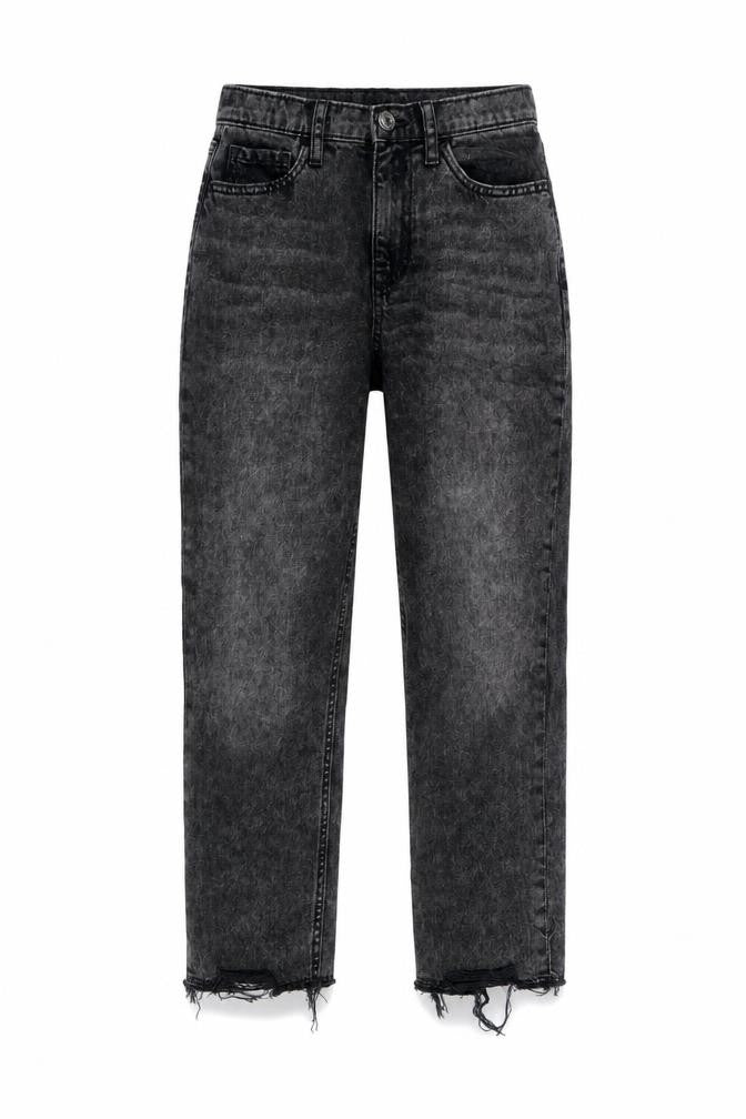 Front view of Gap girls’ grey cotton straight jeans, size 12, years regular button - distressed