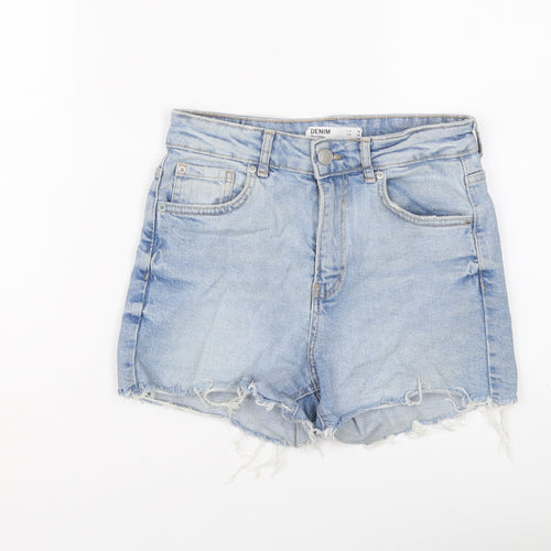 Bershka Womens Blue Cotton Cut-Off Shorts Size 8 L3 in Regular Button