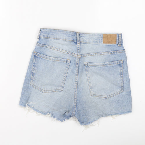 Bershka Womens Blue Cotton Cut-Off Shorts Size 8 L3 in Regular Button