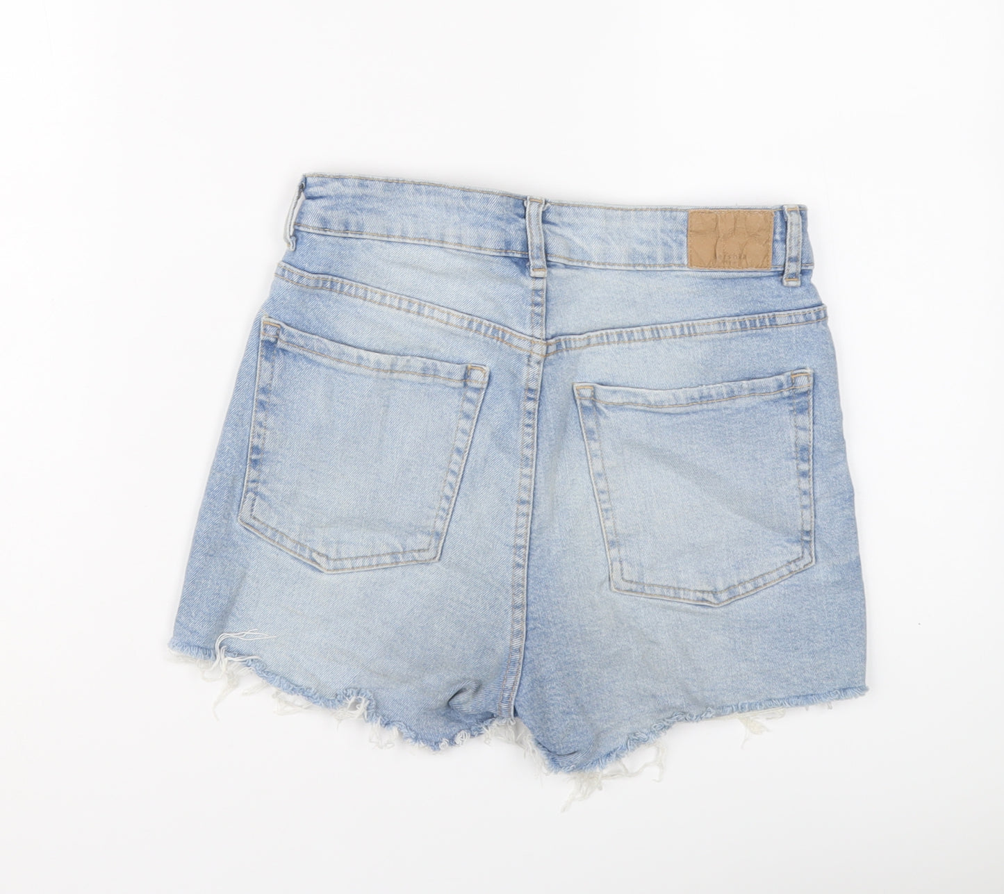 Bershka Womens Blue Cotton Cut-Off Shorts Size 8 L3 in Regular Button