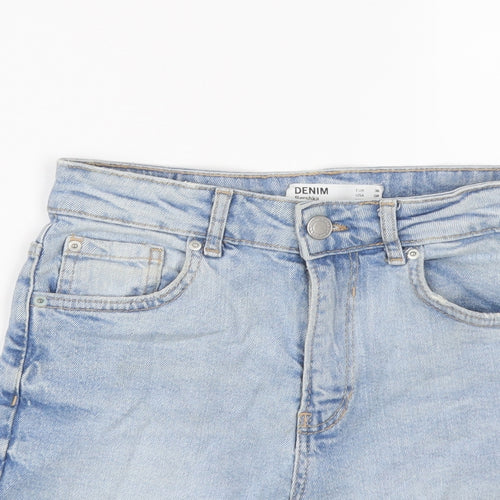Bershka Womens Blue Cotton Cut-Off Shorts Size 8 L3 in Regular Button
