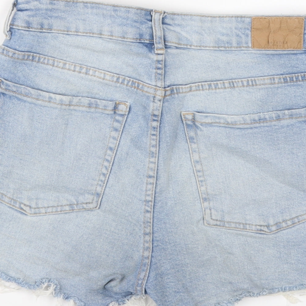 Bershka Womens Blue Cotton Cut-Off Shorts Size 8 L3 in Regular Button