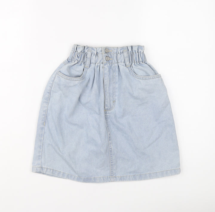 New Look Womens Blue Cotton A-Line Skirt Size 8 Button