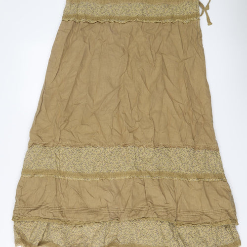 NEXT Womens Beige Floral Linen Peasant Skirt Size 16 Zip