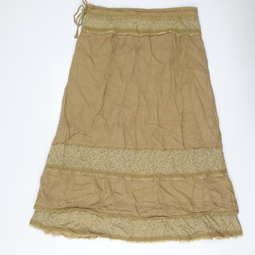 NEXT Womens Beige Floral Linen Peasant Skirt Size 16 Zip