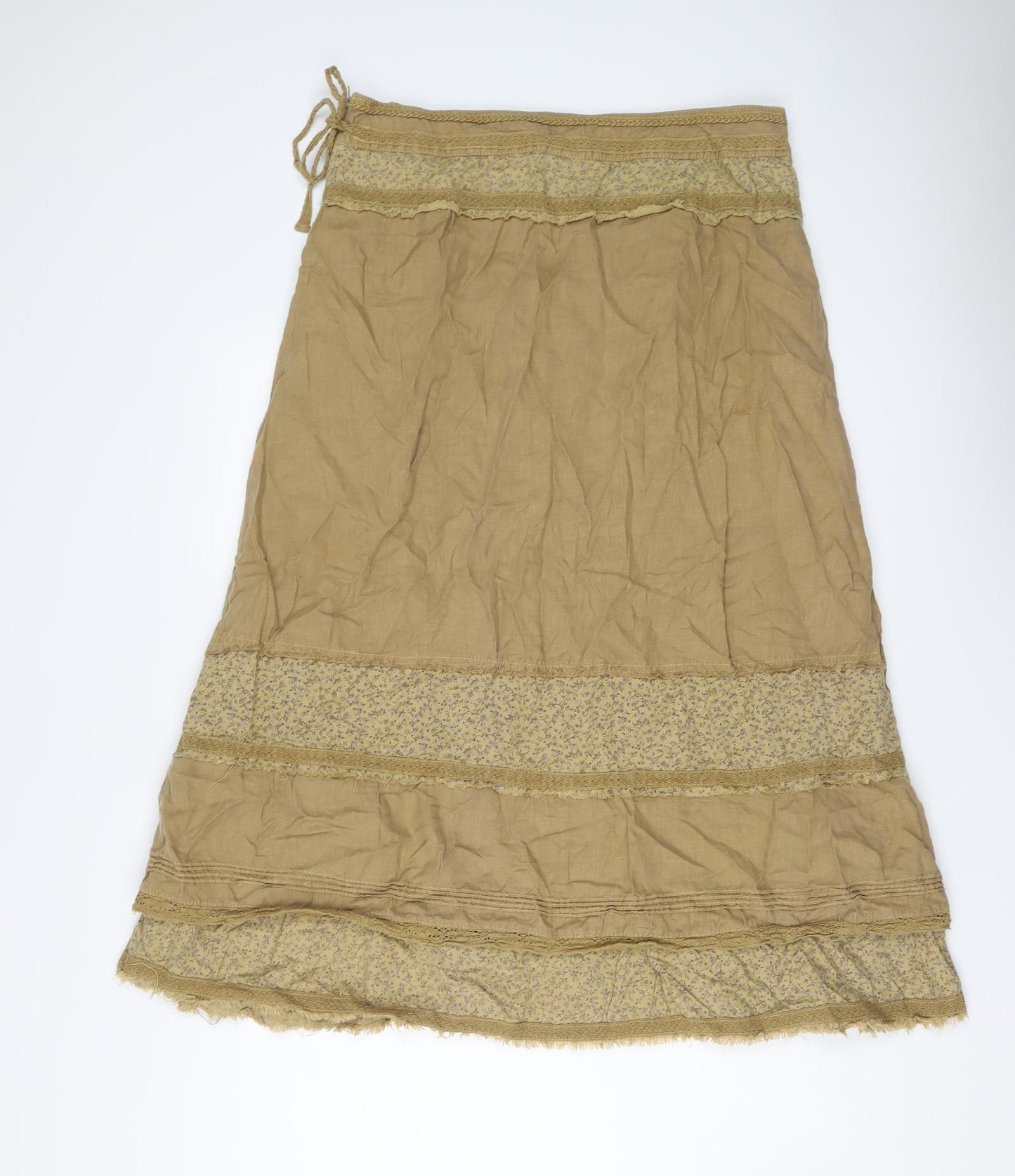 NEXT Womens Beige Floral Linen Peasant Skirt Size 16 Zip