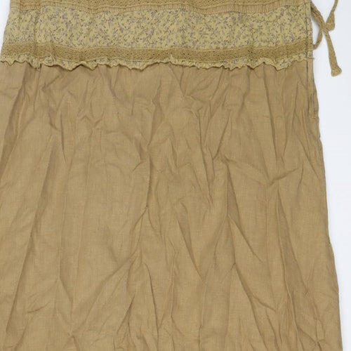 NEXT Womens Beige Floral Linen Peasant Skirt Size 16 Zip