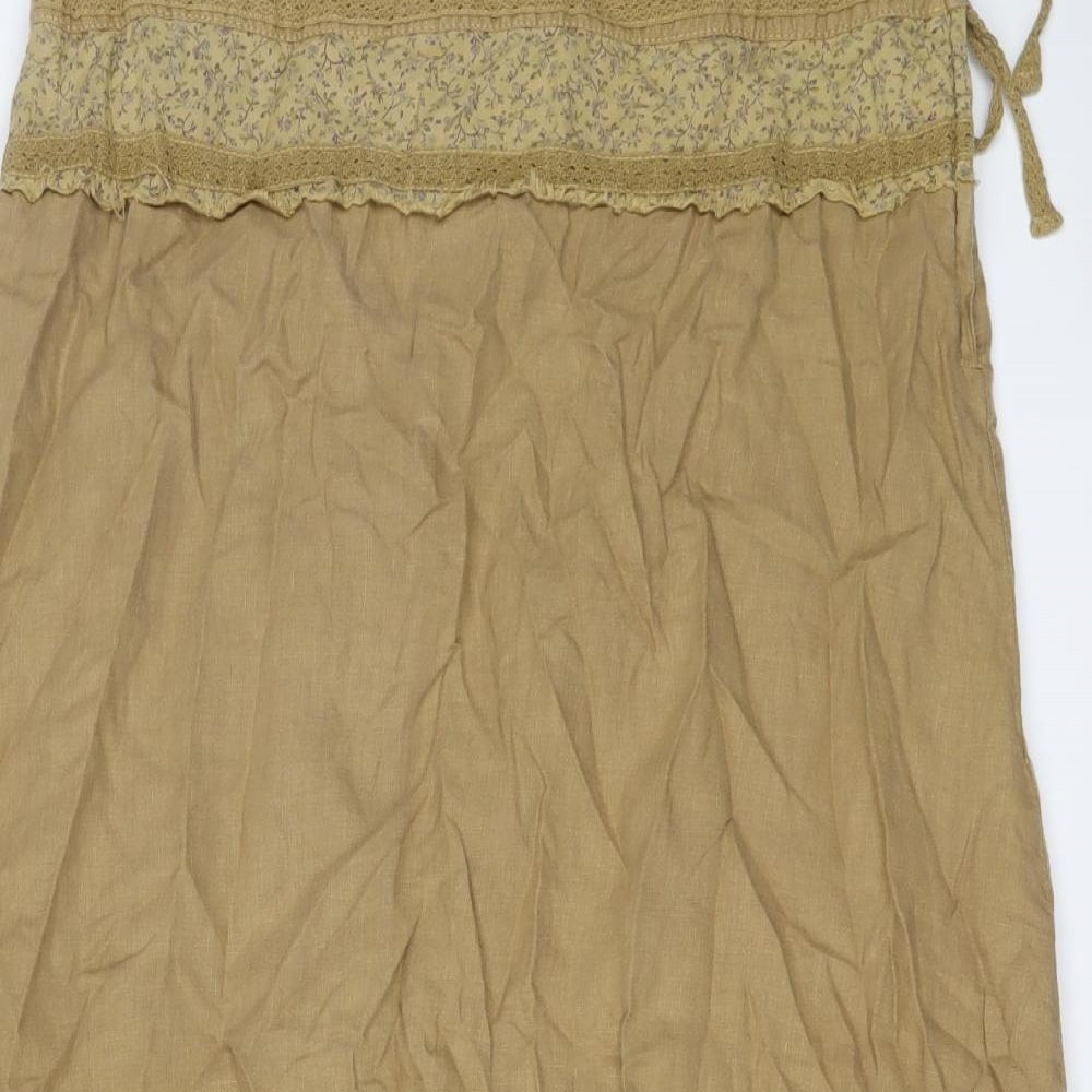 NEXT Womens Beige Floral Linen Peasant Skirt Size 16 Zip