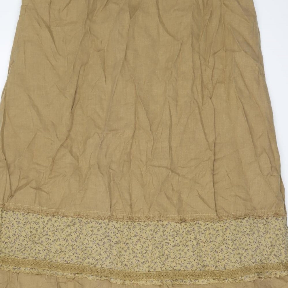 NEXT Womens Beige Floral Linen Peasant Skirt Size 16 Zip