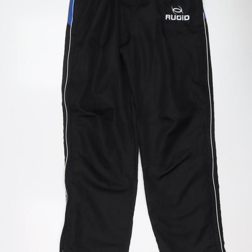 Rugid Mens Black Polyester Sweatpants Trousers Size S L28 in Regular Drawstring