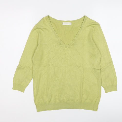Marks and Spencer Womens Green V-Neck Viscose Pullover Jumper Size 10